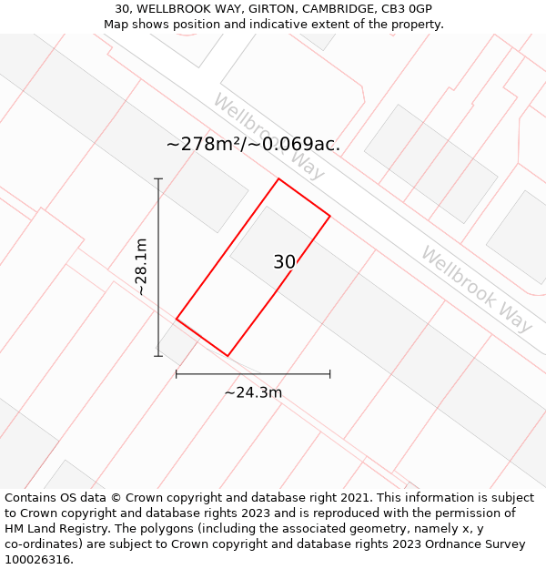 30, WELLBROOK WAY, GIRTON, CAMBRIDGE, CB3 0GP: Plot and title map