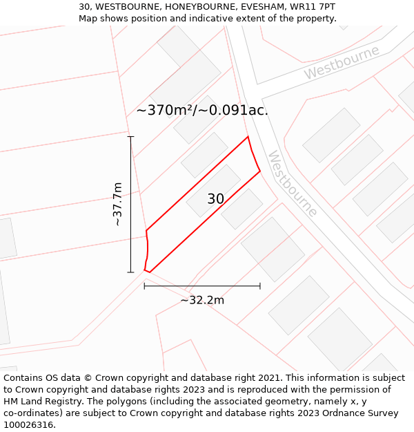 30, WESTBOURNE, HONEYBOURNE, EVESHAM, WR11 7PT: Plot and title map