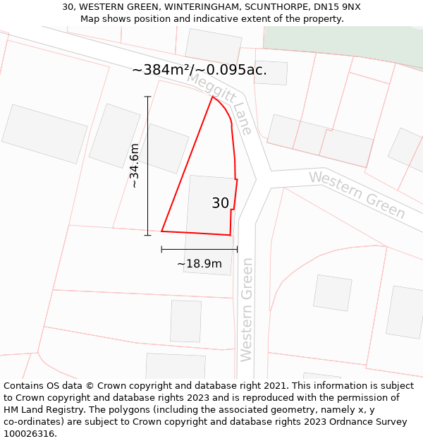 30, WESTERN GREEN, WINTERINGHAM, SCUNTHORPE, DN15 9NX: Plot and title map