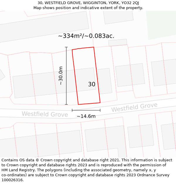 30, WESTFIELD GROVE, WIGGINTON, YORK, YO32 2QJ: Plot and title map