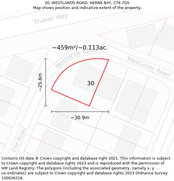 30, WESTLANDS ROAD, HERNE BAY, CT6 7QS: Plot and title map