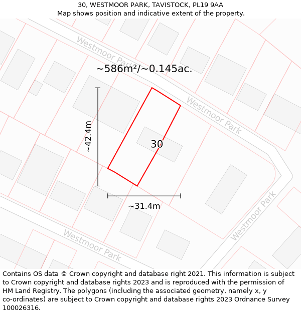 30, WESTMOOR PARK, TAVISTOCK, PL19 9AA: Plot and title map