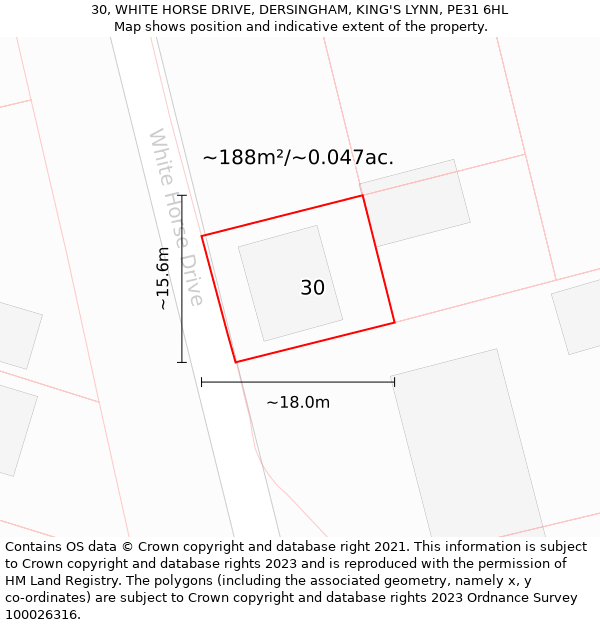 30, WHITE HORSE DRIVE, DERSINGHAM, KING'S LYNN, PE31 6HL: Plot and title map