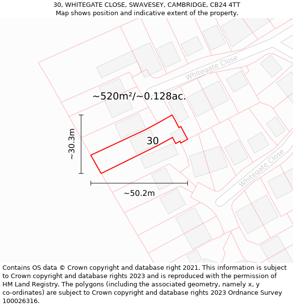 30, WHITEGATE CLOSE, SWAVESEY, CAMBRIDGE, CB24 4TT: Plot and title map