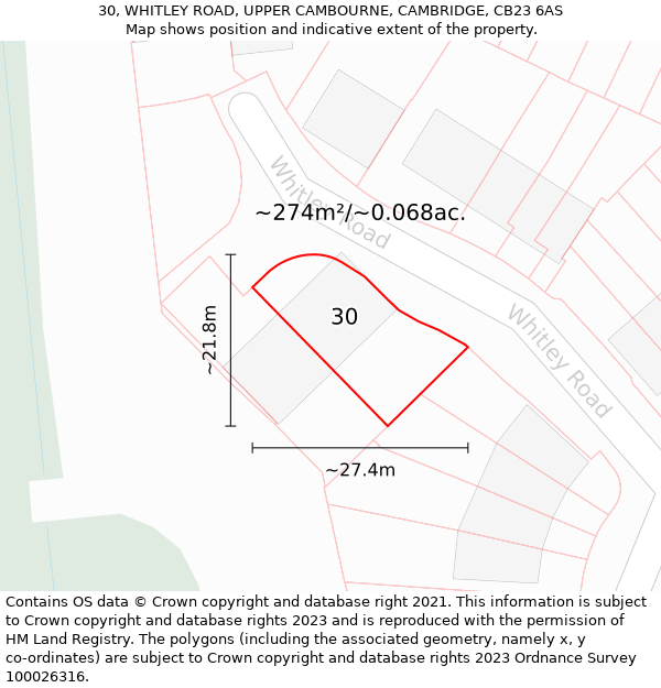 30, WHITLEY ROAD, UPPER CAMBOURNE, CAMBRIDGE, CB23 6AS: Plot and title map