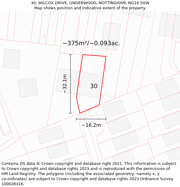 30, WILCOX DRIVE, UNDERWOOD, NOTTINGHAM, NG16 5GW: Plot and title map