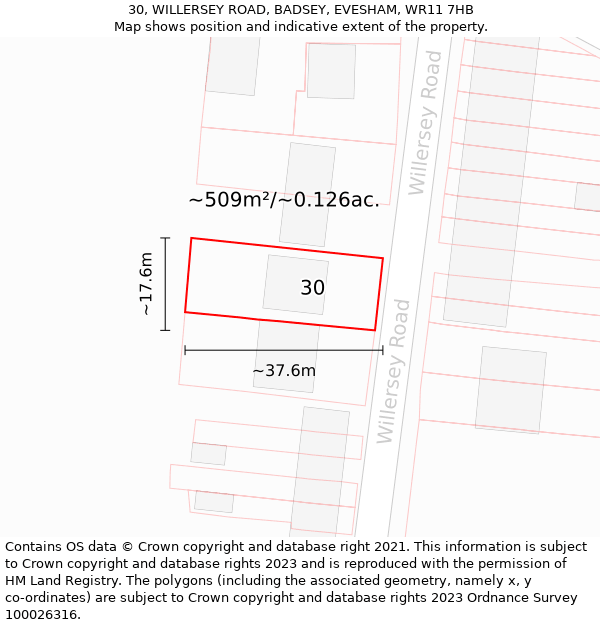 30, WILLERSEY ROAD, BADSEY, EVESHAM, WR11 7HB: Plot and title map