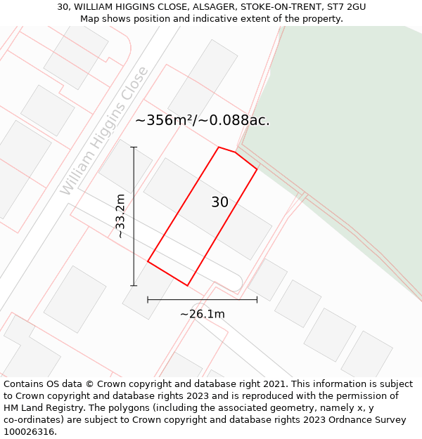 30, WILLIAM HIGGINS CLOSE, ALSAGER, STOKE-ON-TRENT, ST7 2GU: Plot and title map