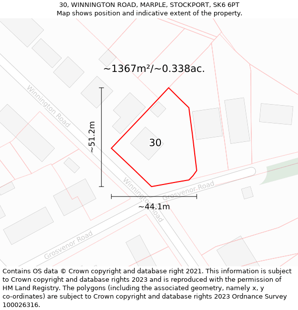 30, WINNINGTON ROAD, MARPLE, STOCKPORT, SK6 6PT: Plot and title map