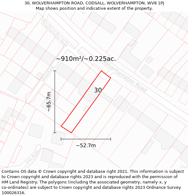 30, WOLVERHAMPTON ROAD, CODSALL, WOLVERHAMPTON, WV8 1PJ: Plot and title map