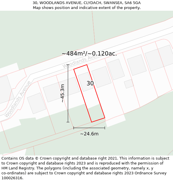 30, WOODLANDS AVENUE, CLYDACH, SWANSEA, SA6 5GA: Plot and title map