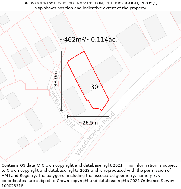 30, WOODNEWTON ROAD, NASSINGTON, PETERBOROUGH, PE8 6QQ: Plot and title map