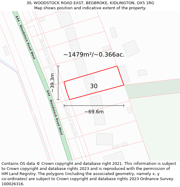 30, WOODSTOCK ROAD EAST, BEGBROKE, KIDLINGTON, OX5 1RG: Plot and title map