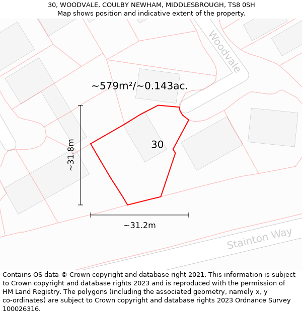 30, WOODVALE, COULBY NEWHAM, MIDDLESBROUGH, TS8 0SH: Plot and title map