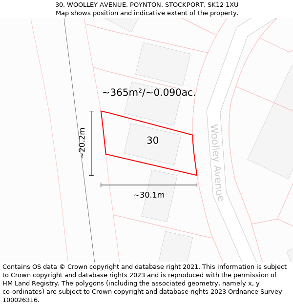 30, WOOLLEY AVENUE, POYNTON, STOCKPORT, SK12 1XU: Plot and title map