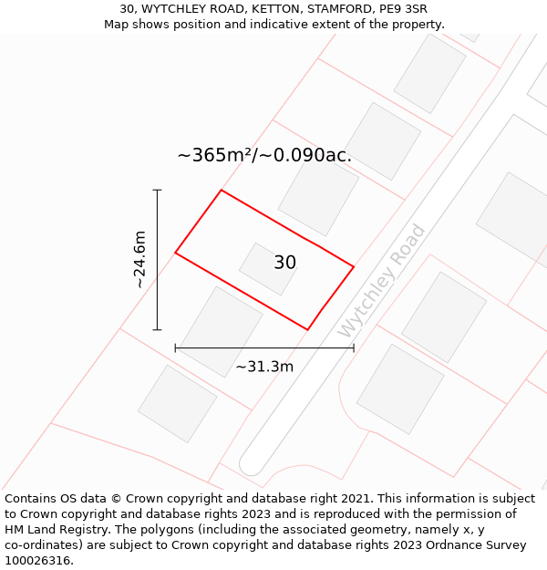 30, WYTCHLEY ROAD, KETTON, STAMFORD, PE9 3SR: Plot and title map