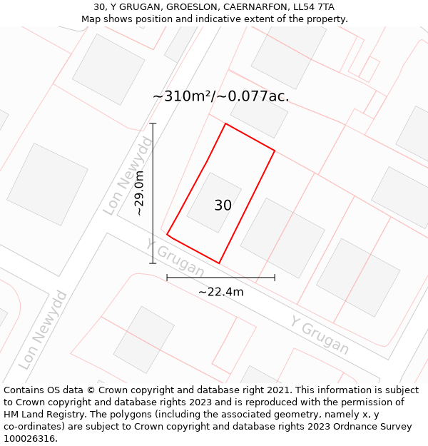 30, Y GRUGAN, GROESLON, CAERNARFON, LL54 7TA: Plot and title map