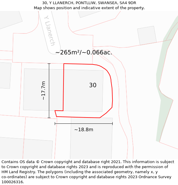 30, Y LLANERCH, PONTLLIW, SWANSEA, SA4 9DR: Plot and title map