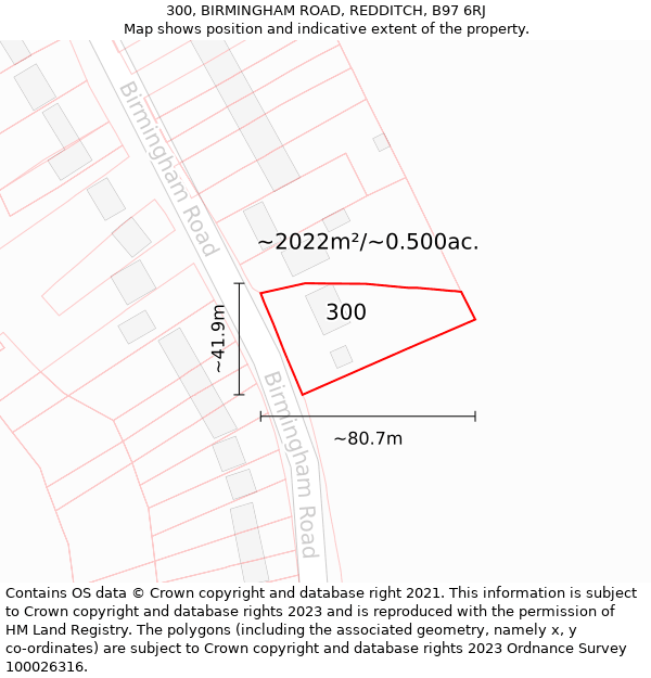 300, BIRMINGHAM ROAD, REDDITCH, B97 6RJ: Plot and title map