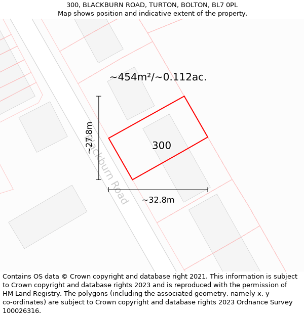 300, BLACKBURN ROAD, TURTON, BOLTON, BL7 0PL: Plot and title map