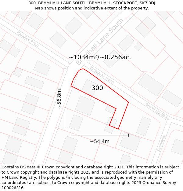 300, BRAMHALL LANE SOUTH, BRAMHALL, STOCKPORT, SK7 3DJ: Plot and title map