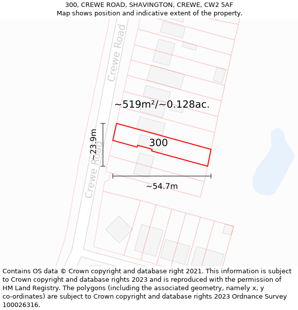 300, CREWE ROAD, SHAVINGTON, CREWE, CW2 5AF: Plot and title map