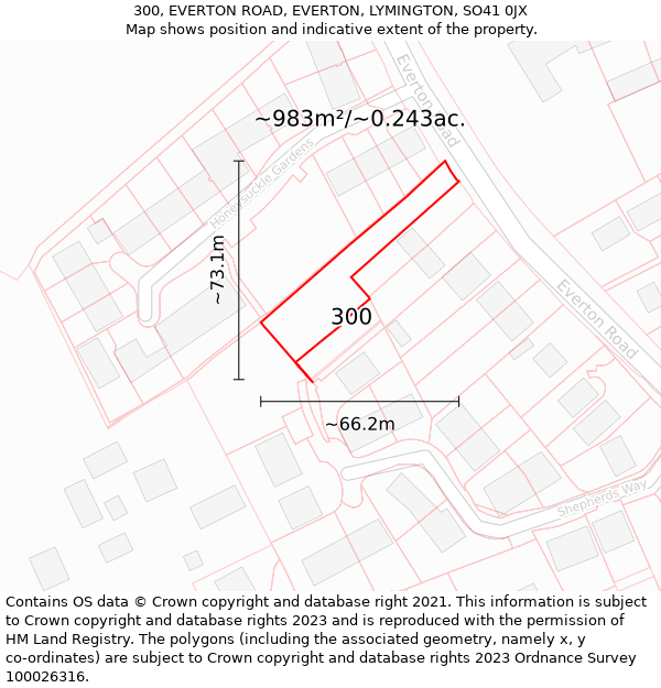 300, EVERTON ROAD, EVERTON, LYMINGTON, SO41 0JX: Plot and title map