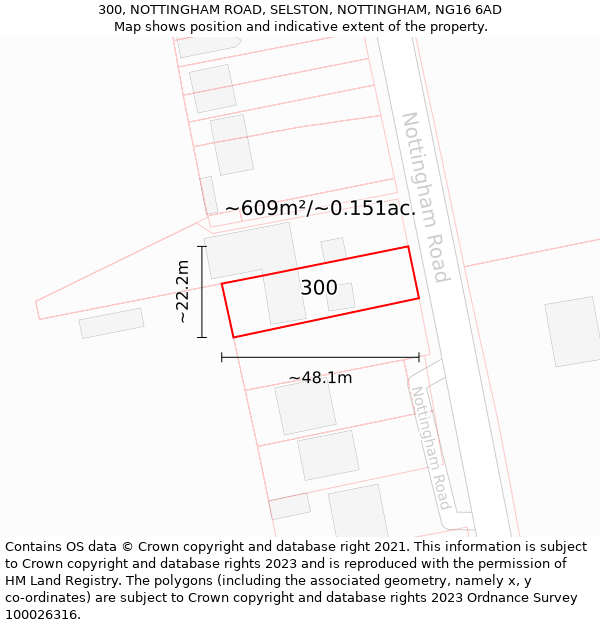 300, NOTTINGHAM ROAD, SELSTON, NOTTINGHAM, NG16 6AD: Plot and title map