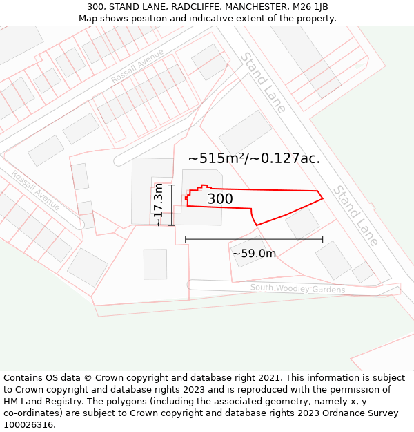 300, STAND LANE, RADCLIFFE, MANCHESTER, M26 1JB: Plot and title map