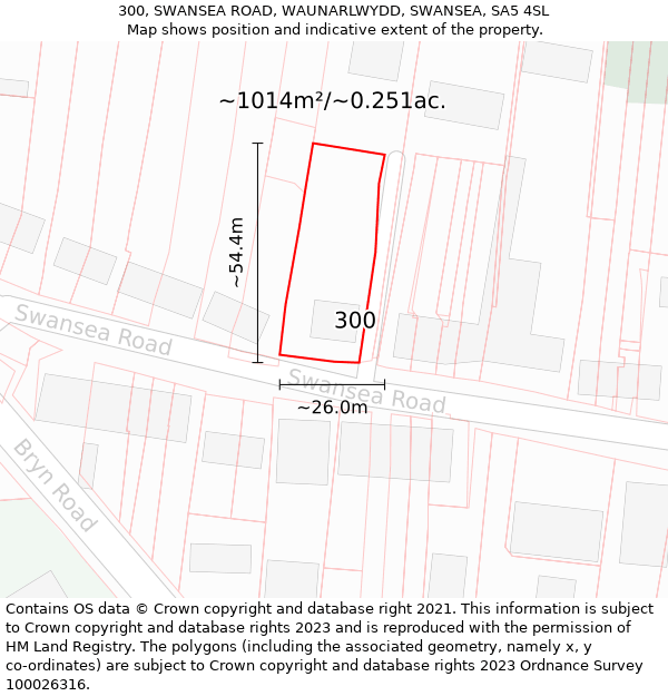 300, SWANSEA ROAD, WAUNARLWYDD, SWANSEA, SA5 4SL: Plot and title map