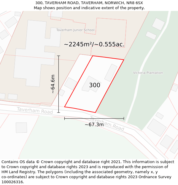 300, TAVERHAM ROAD, TAVERHAM, NORWICH, NR8 6SX: Plot and title map