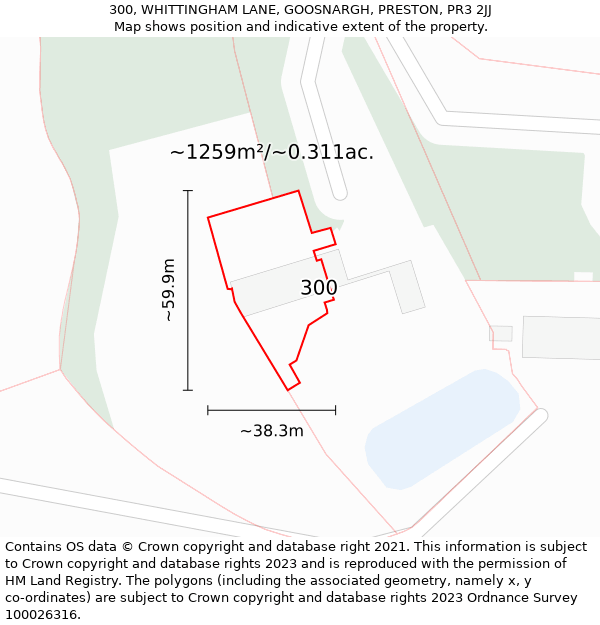 300, WHITTINGHAM LANE, GOOSNARGH, PRESTON, PR3 2JJ: Plot and title map