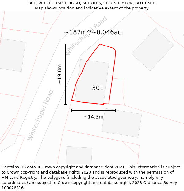 301, WHITECHAPEL ROAD, SCHOLES, CLECKHEATON, BD19 6HH: Plot and title map