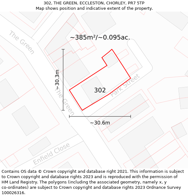 302, THE GREEN, ECCLESTON, CHORLEY, PR7 5TP: Plot and title map