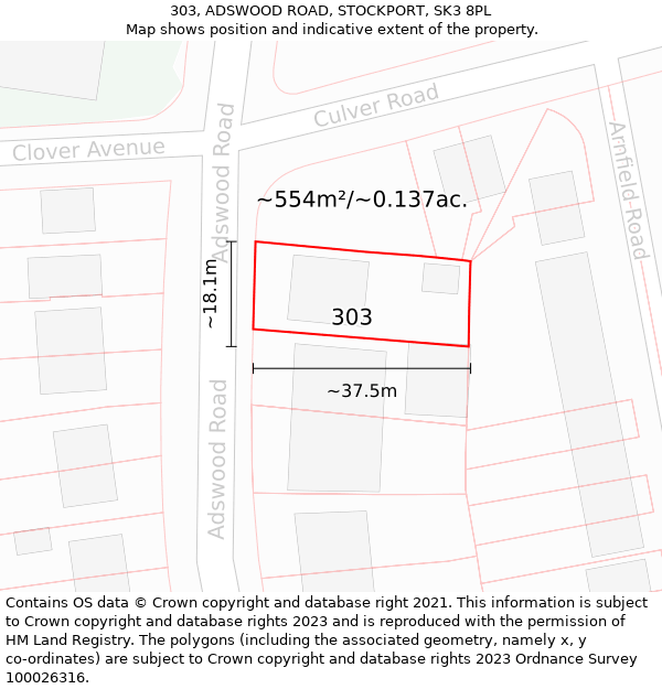 303, ADSWOOD ROAD, STOCKPORT, SK3 8PL: Plot and title map