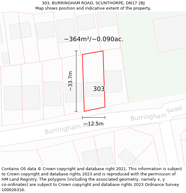 303, BURRINGHAM ROAD, SCUNTHORPE, DN17 2BJ: Plot and title map