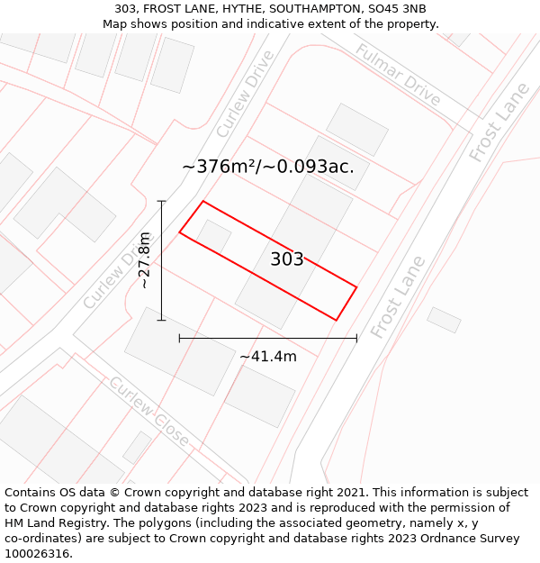 303, FROST LANE, HYTHE, SOUTHAMPTON, SO45 3NB: Plot and title map