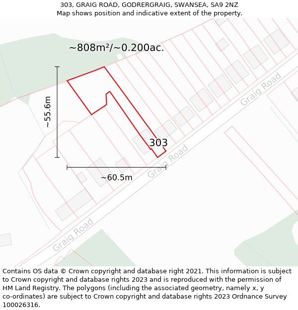 303, GRAIG ROAD, GODRERGRAIG, SWANSEA, SA9 2NZ: Plot and title map