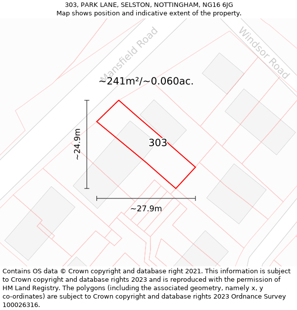 303, PARK LANE, SELSTON, NOTTINGHAM, NG16 6JG: Plot and title map