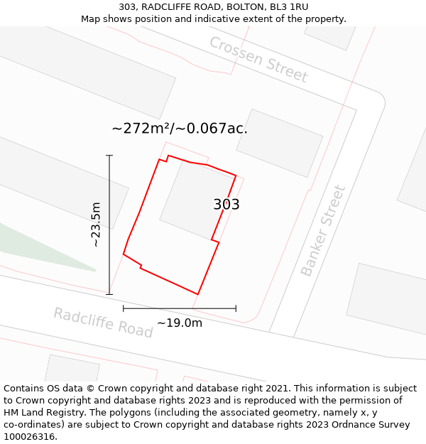 303, RADCLIFFE ROAD, BOLTON, BL3 1RU: Plot and title map