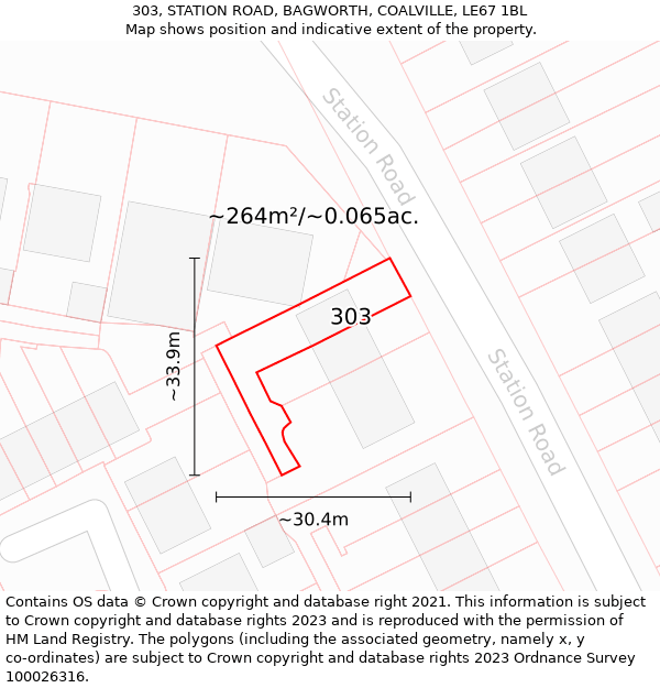 303, STATION ROAD, BAGWORTH, COALVILLE, LE67 1BL: Plot and title map