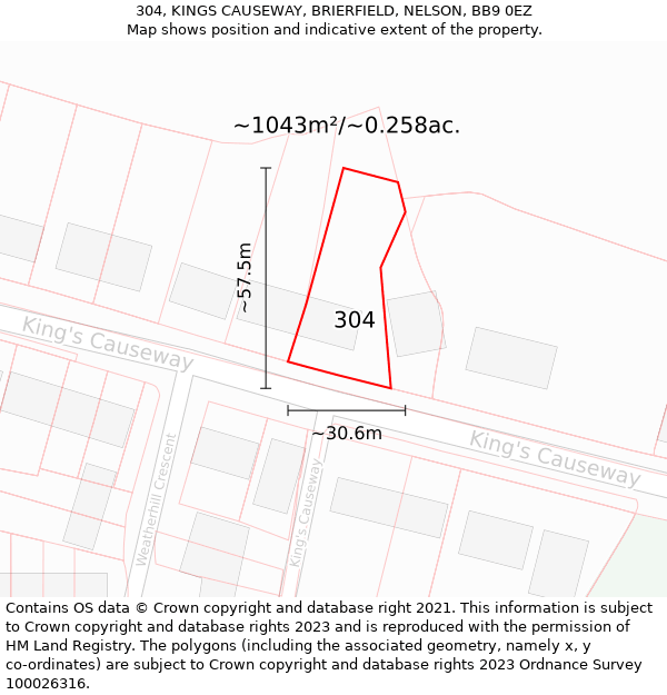 304, KINGS CAUSEWAY, BRIERFIELD, NELSON, BB9 0EZ: Plot and title map