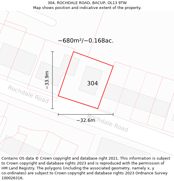 304, ROCHDALE ROAD, BACUP, OL13 9TW: Plot and title map