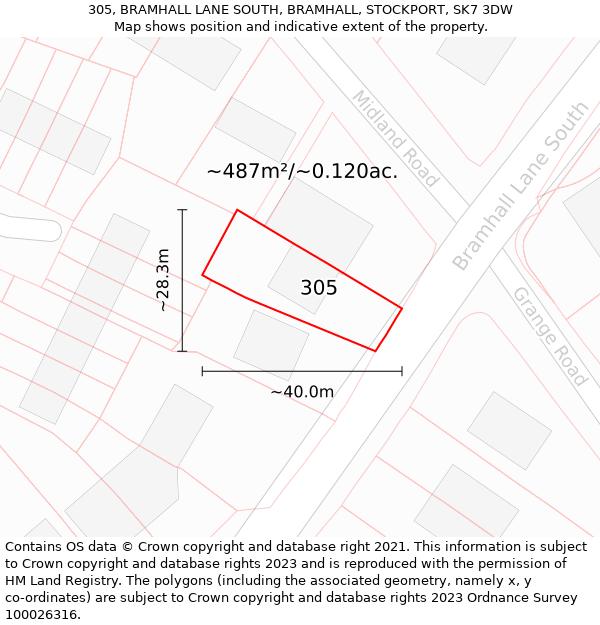 305, BRAMHALL LANE SOUTH, BRAMHALL, STOCKPORT, SK7 3DW: Plot and title map