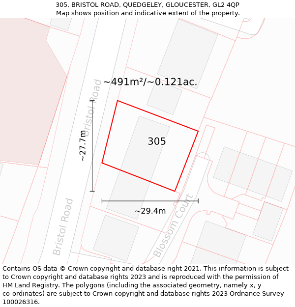 305, BRISTOL ROAD, QUEDGELEY, GLOUCESTER, GL2 4QP: Plot and title map