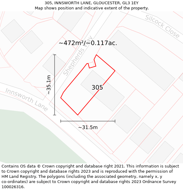 305, INNSWORTH LANE, GLOUCESTER, GL3 1EY: Plot and title map