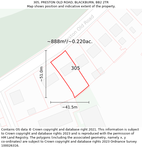 305, PRESTON OLD ROAD, BLACKBURN, BB2 2TR: Plot and title map