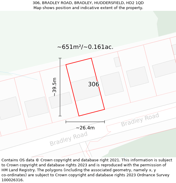 306, BRADLEY ROAD, BRADLEY, HUDDERSFIELD, HD2 1QD: Plot and title map