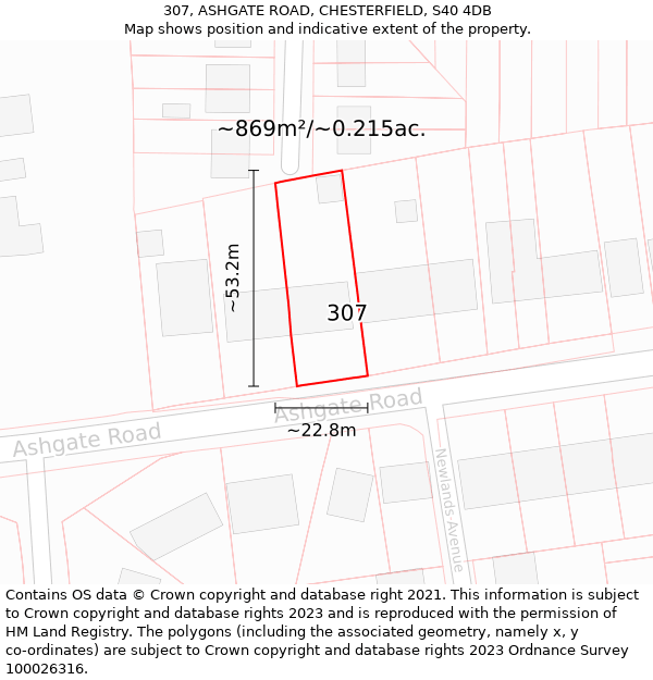 307, ASHGATE ROAD, CHESTERFIELD, S40 4DB: Plot and title map