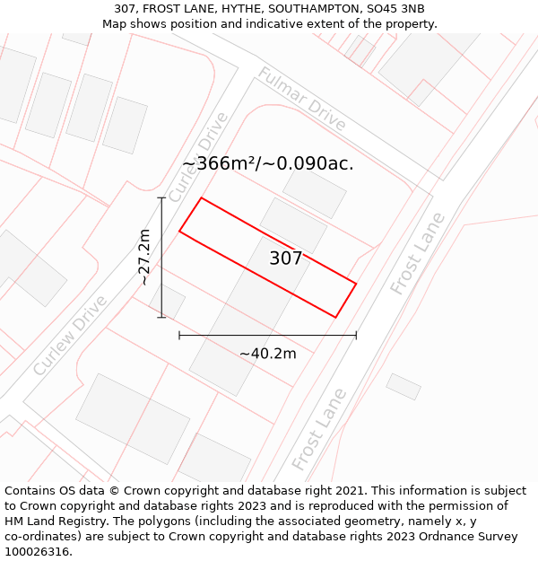 307, FROST LANE, HYTHE, SOUTHAMPTON, SO45 3NB: Plot and title map